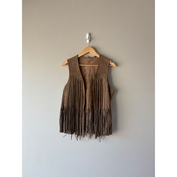 Vintage Jackets & Blazers - vintage 60s 70s tan genuine suede leather fringe vest